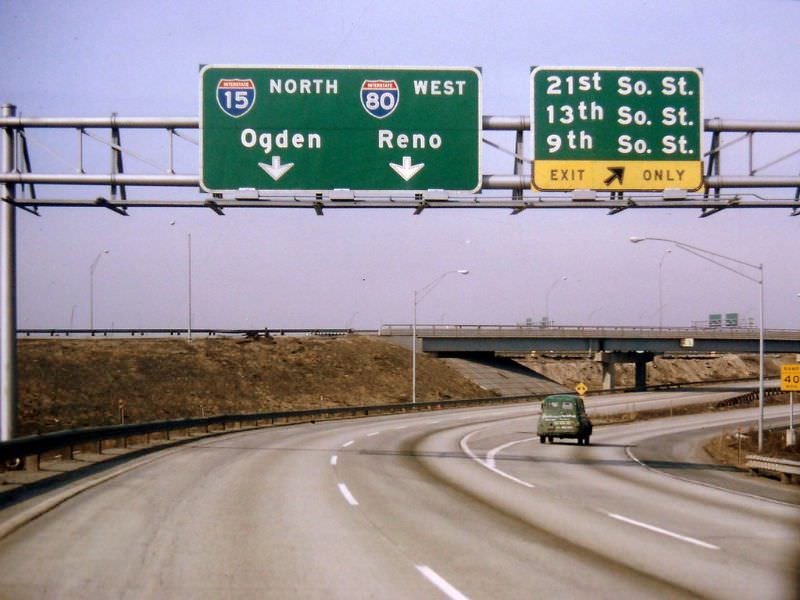 Westbound I-80 at I-15, February 1971