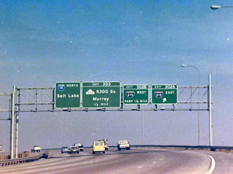 Looking north at the I-15 junction of I-215, 1979