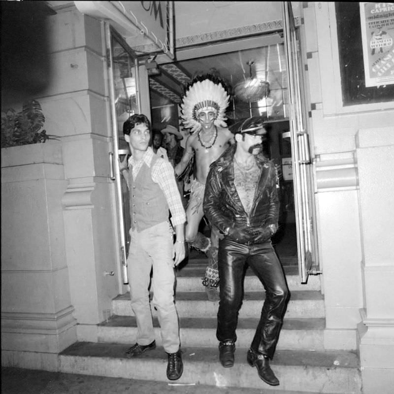 Disco heroes The Village People leave a club after a gig performed to adoring fans