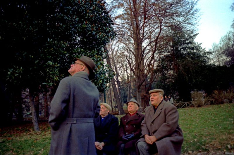 Men at Giardini Pubblici, Milan, 1981