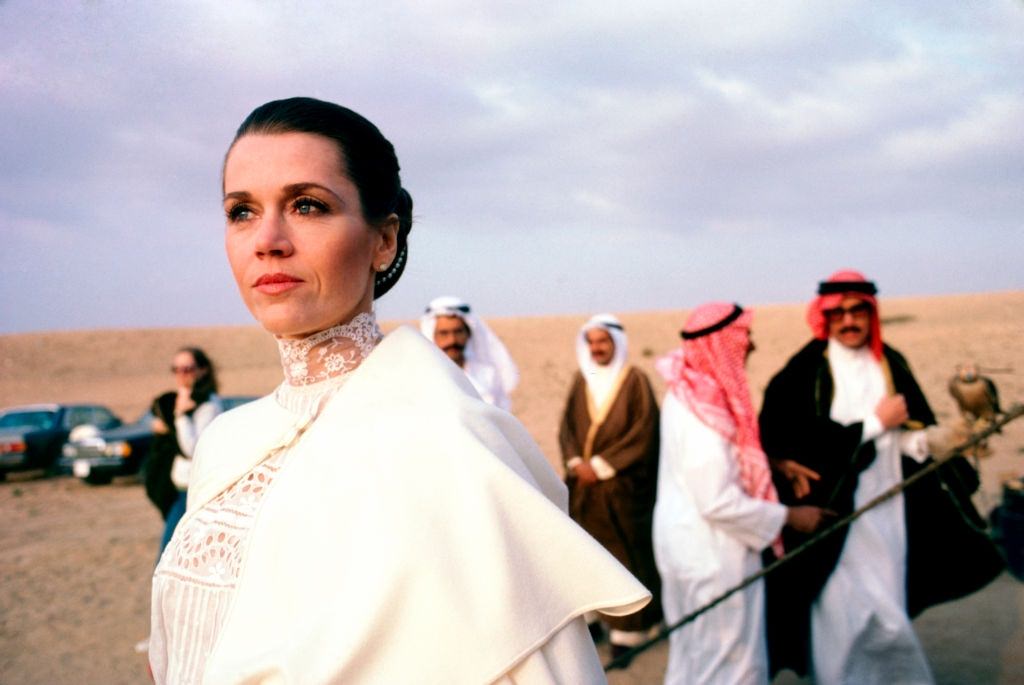 Jane Fonda on the set of the film 'Rollover' (directed by Alan J Pakula), Marrakesh, Morocco, 1981.
