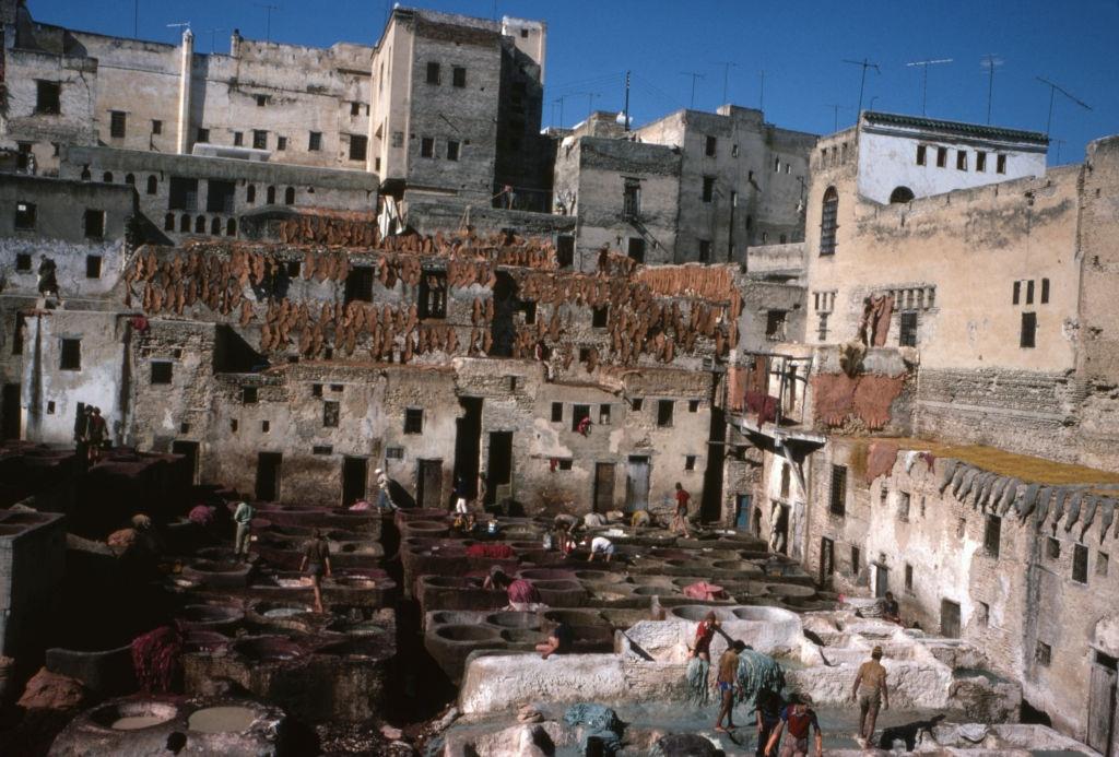 Dyers in the tanners' souk in Fez, Morocco, in January 1980.