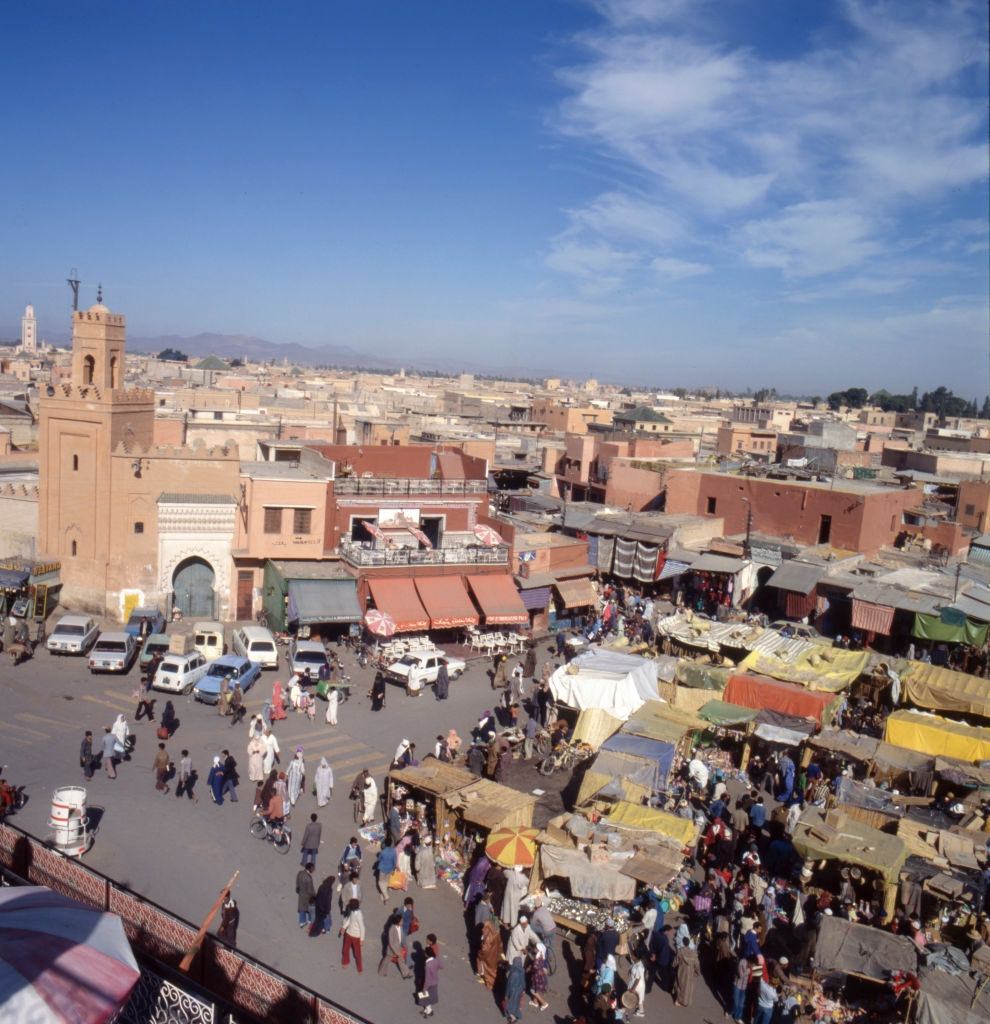 The market on Jemaa el-Fna square in Marrakech, 1980.