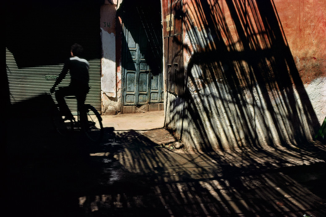Shaded streets of the medina (old district) Near "Jemma el Fna" square, Marrakech, 1986.