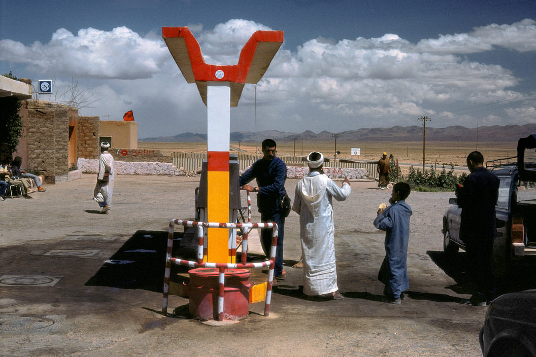 A Gas station in Valley of Todra, Region of Tinerhir, 1986.