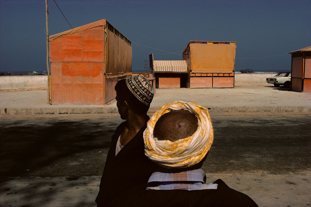 Amusement stands near the beachfront, Essaouira, 1988.