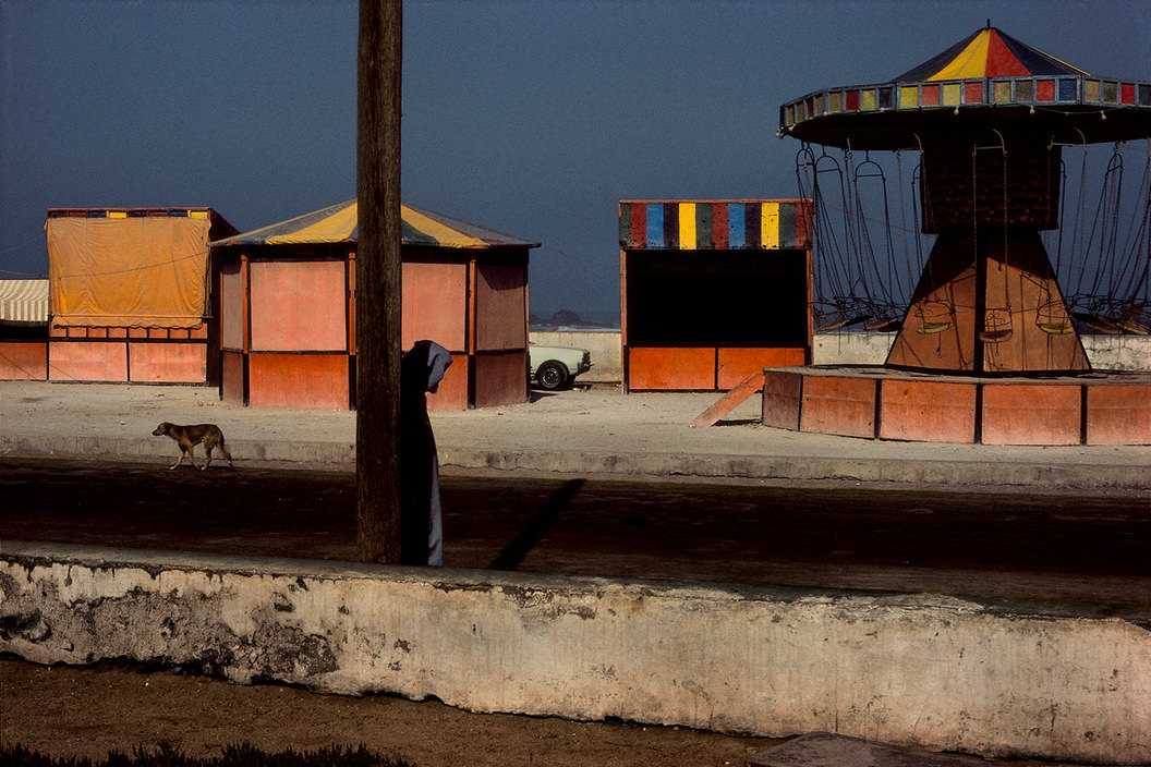 Amusement stands near the beachfront, Essaouria, 1988.