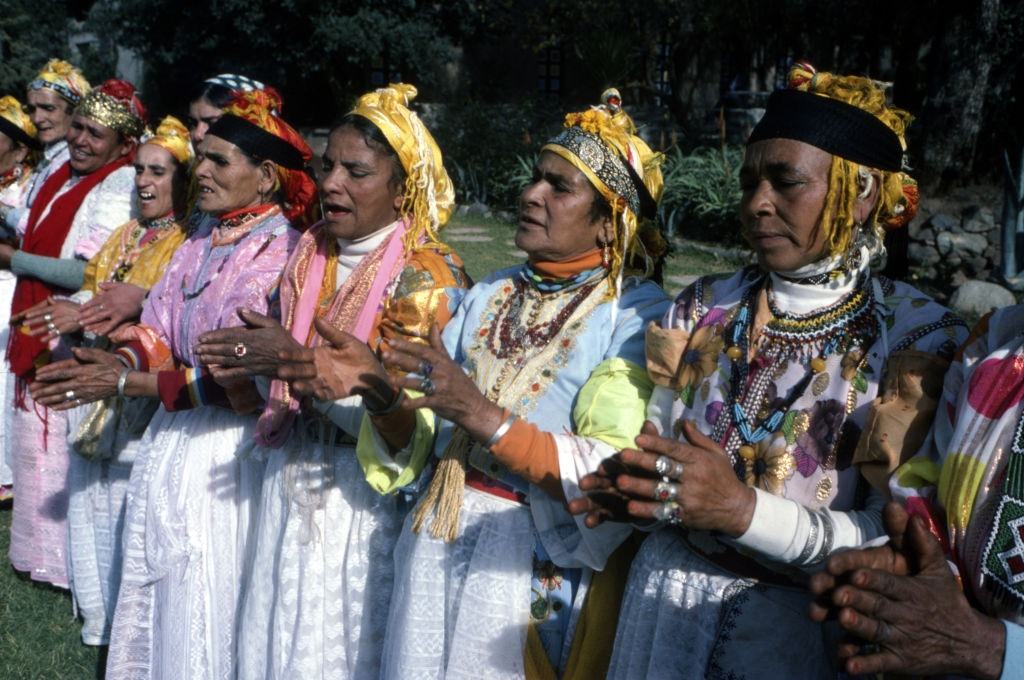 Dancers at a traditional Berber gathering in Morocco, January 1980.