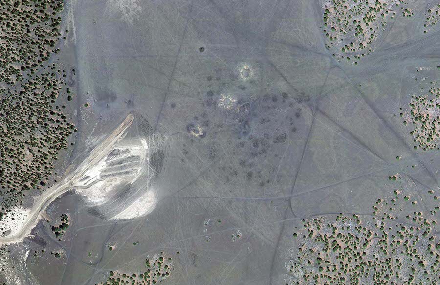 A modern satellite view, made in 2011, of Cinder Lake Crater Field north of Flagstaff, Arizona, decades after its use as a lunar training location.