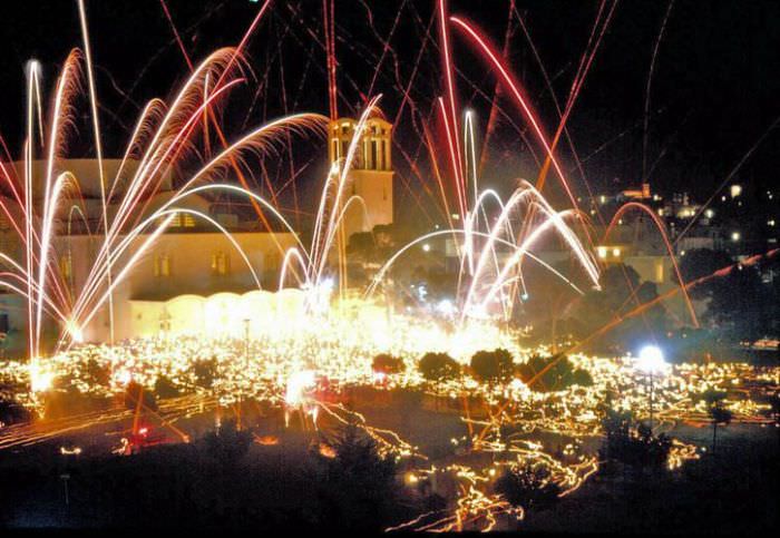 Fireworks in Athens after the Resurrection of Christ liturgy