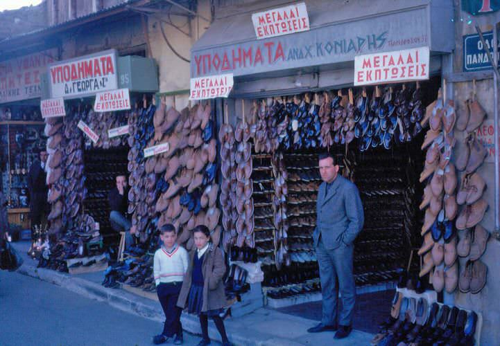 Shoe stores on Pandrosou Street in Monastiraki.