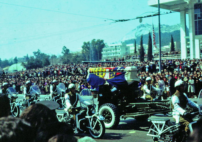 King Paul's casket passes the US Embassy