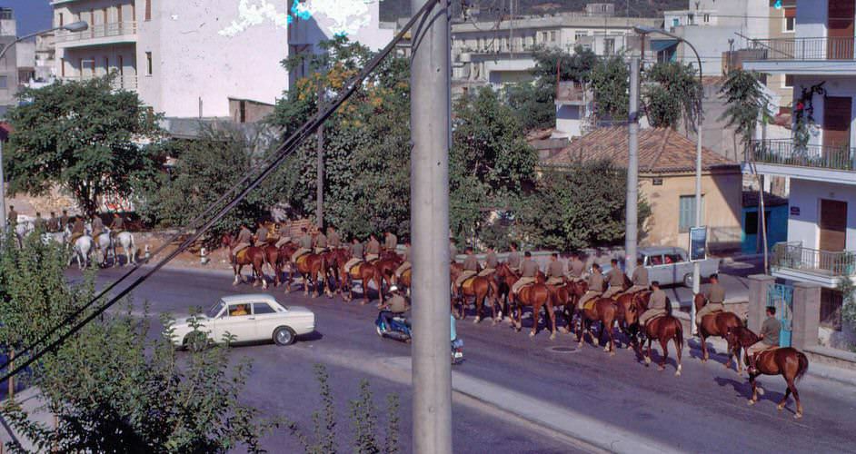 Soldiers on horseback on Mikalakopoulou Street