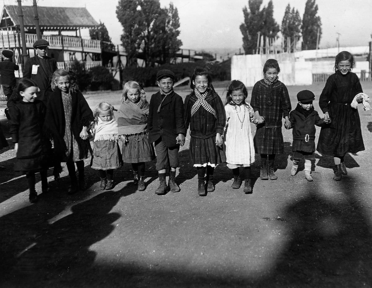 A group of young refugees in London, 1914.