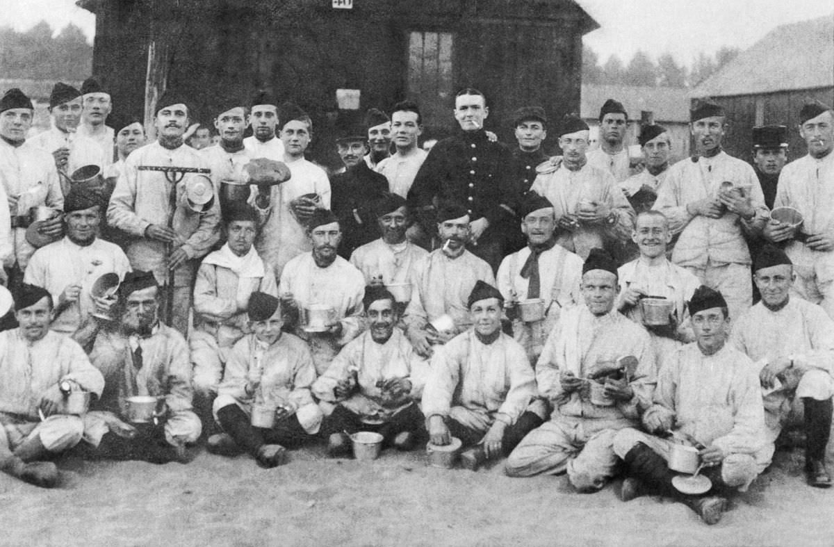 Belgian refugee soldiers in their camp at Hyde near Manchester, Sept. 1, 1915.