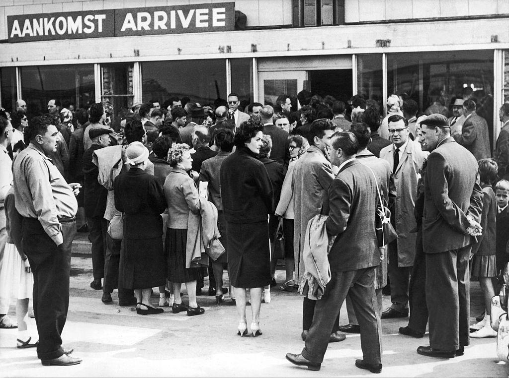 In Brussels Airport, the arrival from Congo of Belgian Refugees.