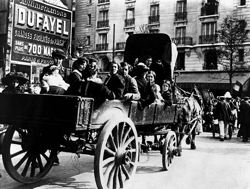 Belgian Refugees arrive in Paris by Horse-Drawn Cart, 1914