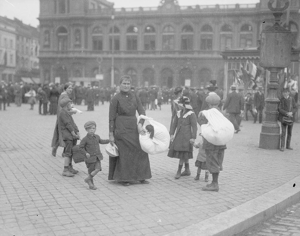 Refugees from the advancing German Army seen in Brussels, 1914.
