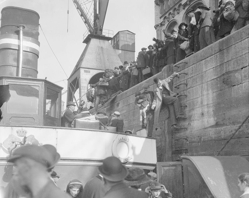 Belgian Refugees rusing from Antwerp to Ostend, Holland and England, 1914.