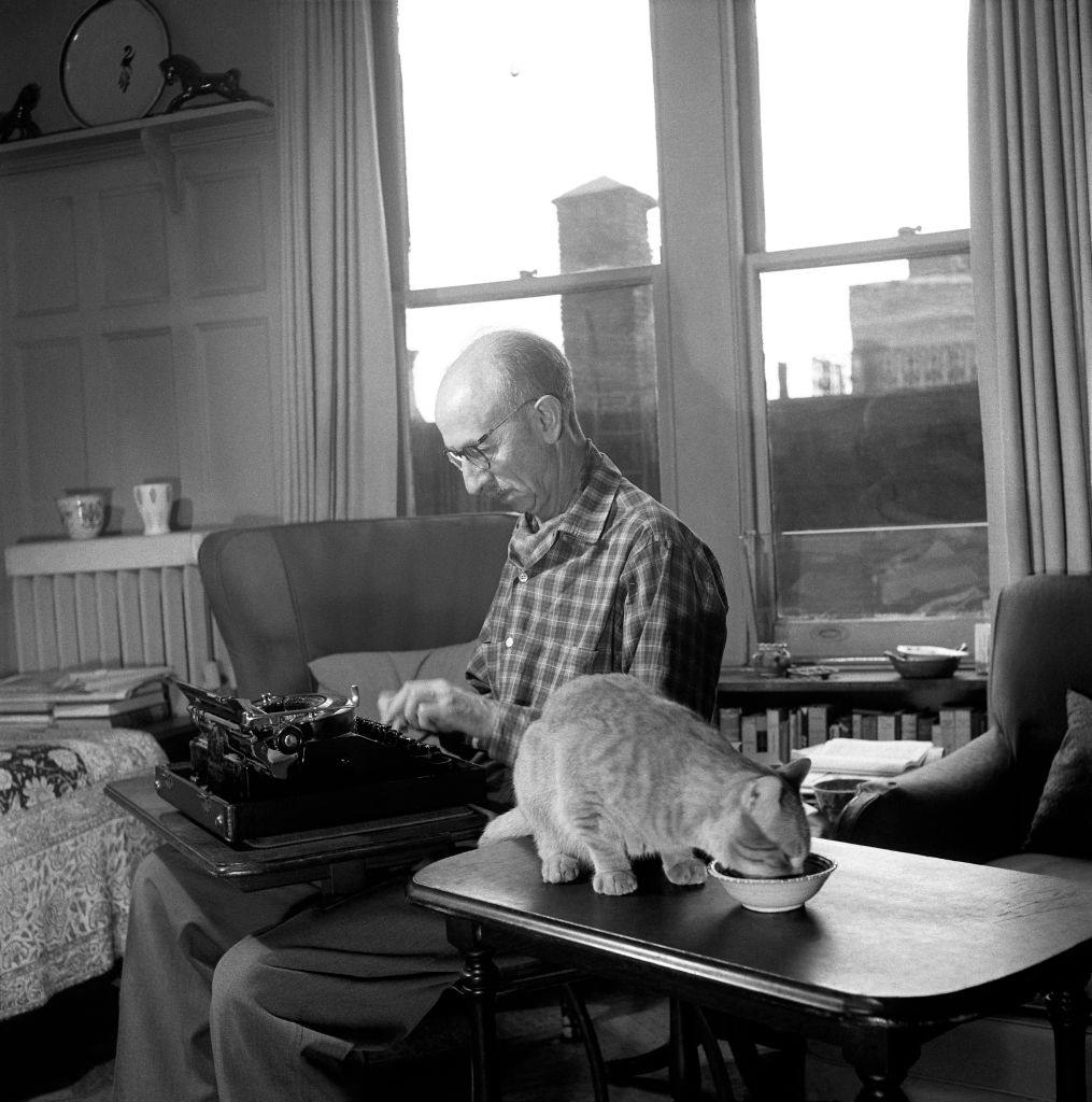 Soviet historian, Diego Rivera biographer, and founder of the U.S. Communist Party Bertram Wolfe in his apartment at 68 Montague Street in Brooklyn Heights, March 1958.