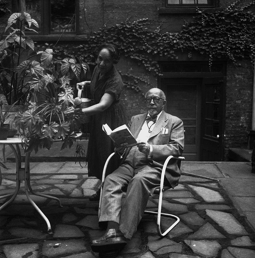 Author, sociologist, historian and civil rights activist W. E. B. Du Bois with his wife author, playwright, composer, and activist Shirley Graham Du Bois at their home at 31 Grace Court in Brooklyn Heights in 1958