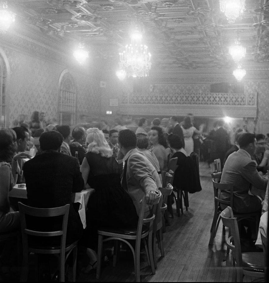 Patrons drink, dine, and dance at a nightclub in Brooklyn Heights, March 1958.
