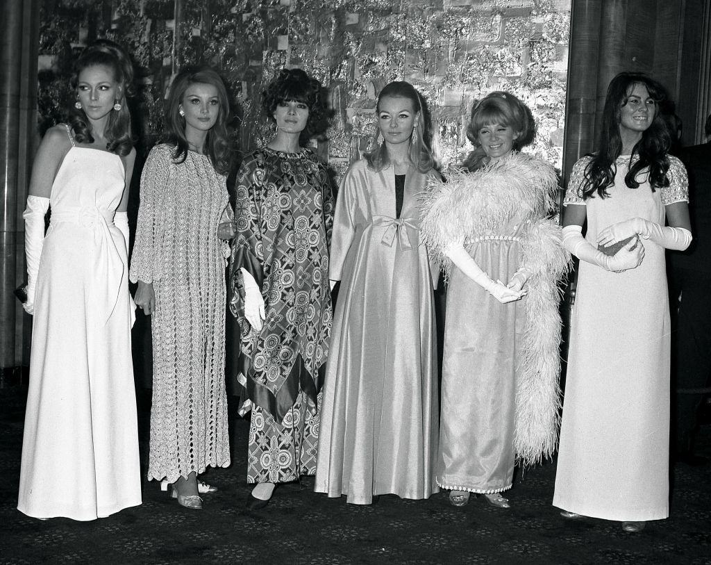 Caroline Munro with other Bond girls, Joanna Pettitt, Barbara Bouchet, Jeanne Roland, Tracey Crisp and Elaine Taylor, 1967.