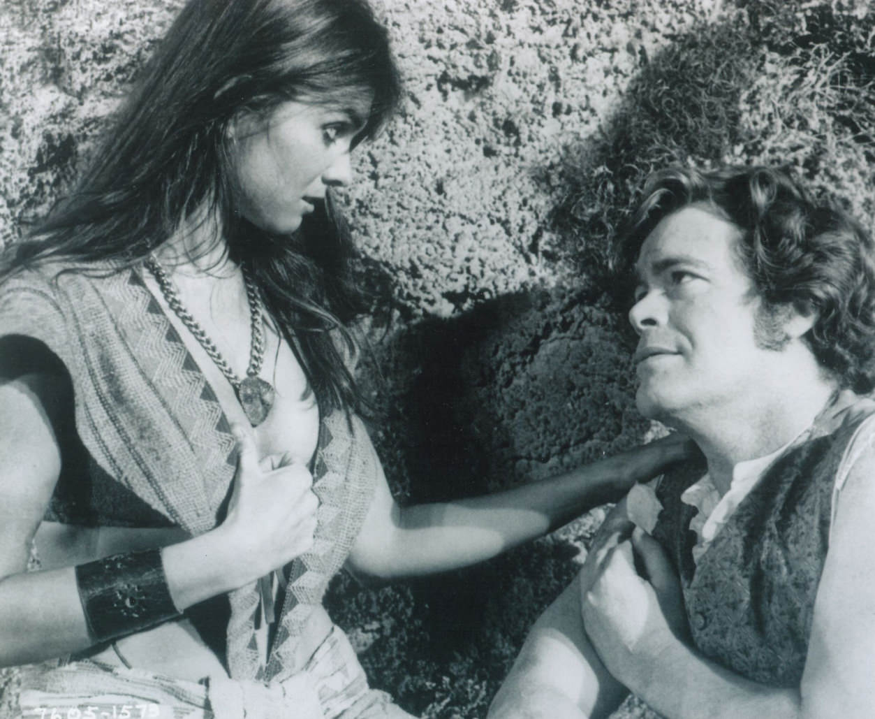 Caroline Munor with Doug McClure in movie 'At the Earth's Core', 1976