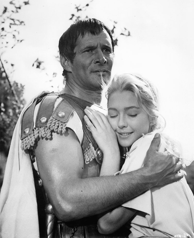 Christine Kaufmann with Fausto Tozzi in a scene from the film 'Constantine And The Cross', 1962.