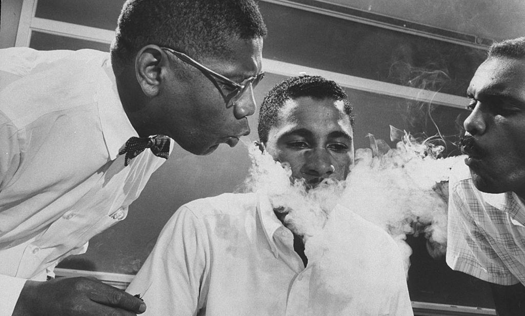 African-American student Virginius B. Thornton receiving tolerance training before picketing, 1960.