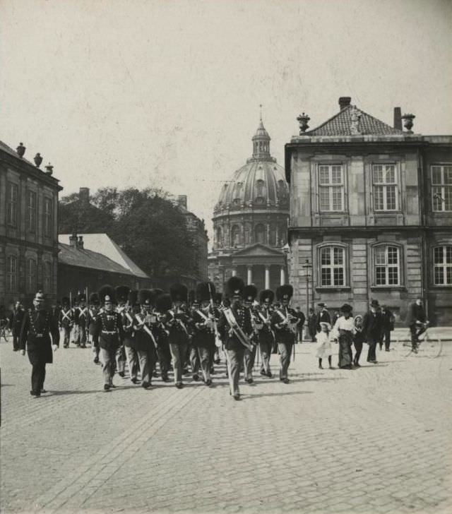 Guard parade at Amalienborg square, Copenhagen