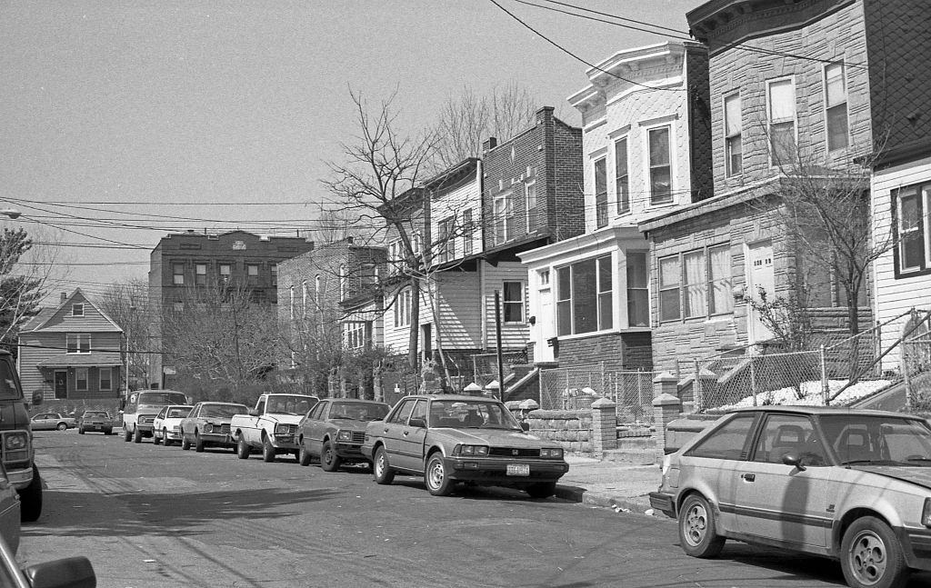 Residential buildings on 36th Avenue (near 108th Street), in the Corona. Queens, New York, 1990.