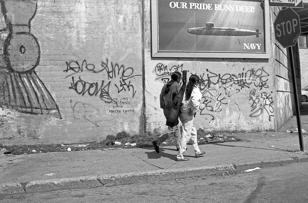 45th Avenue (at National Street), in the Corona neighborhood. Queens, New York, 1990.