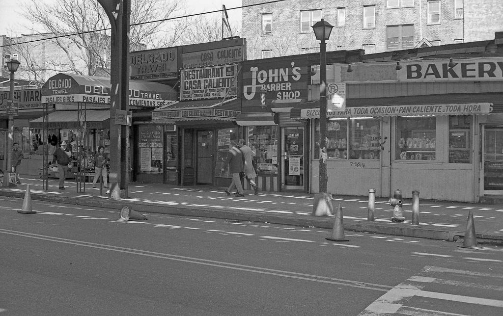 Roosevelt Avenue (near 104th Street) in the Corona neighborhood. Queens, New York, 1990.
