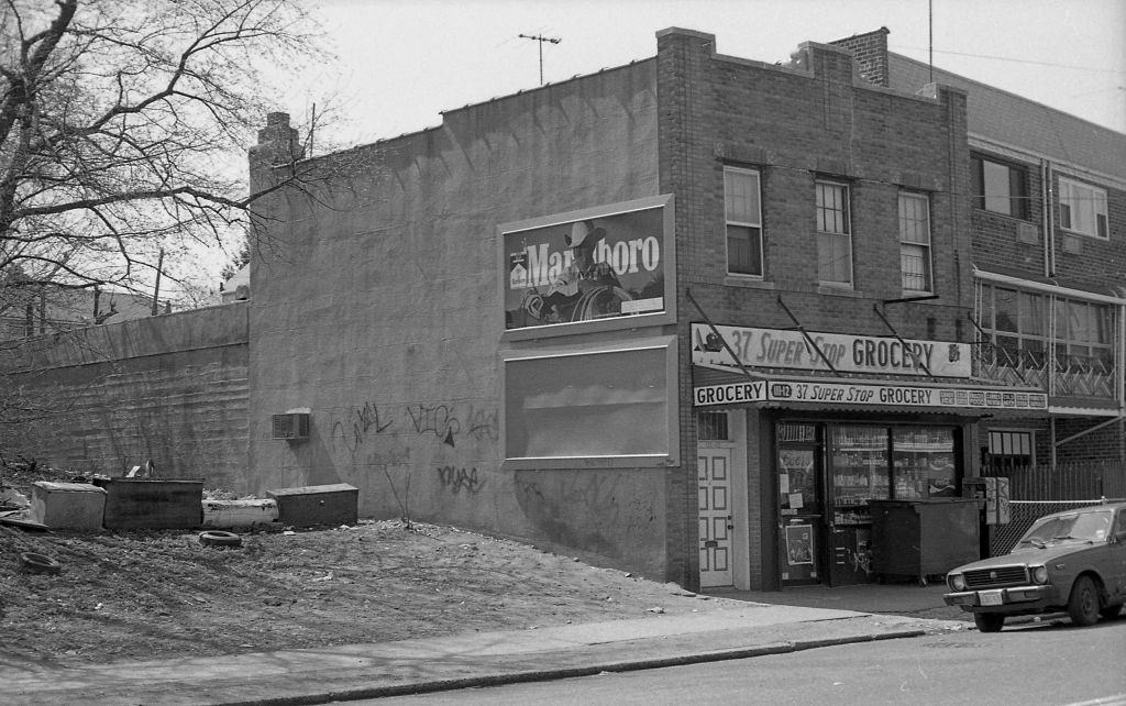 37 Super Stop Grocery Store on 37th Avenue (at 111th Street), in the Corona neighborhood. Queens, New York, 1990.