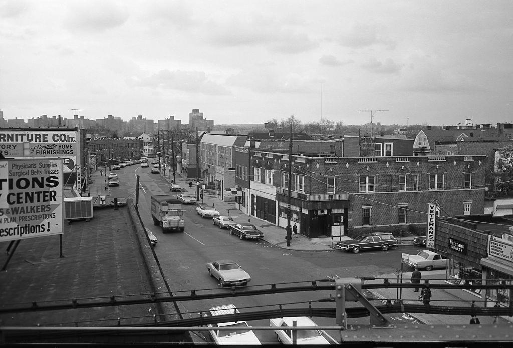 A street corner in the heart of Corona, Queens, 1974.