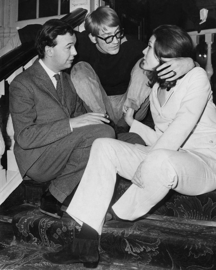 Diana Rigg with actor David Warner and director Peter Hall, 1966.