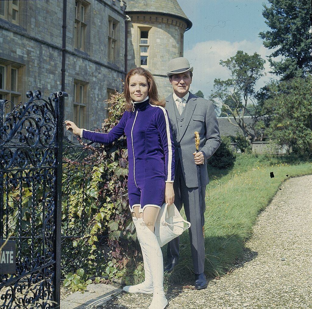 Diana Rigg as Emma Peel and Patrick Macnee as John Steed on the set of the television series 'The Avengers' in September 1966.
