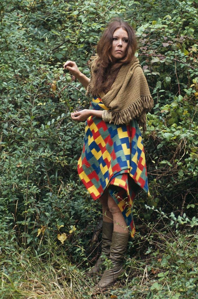 Diana Rigg taking a break during the production of William Shakespeare's play 'A Midsummer Night's Dream', 1967.
