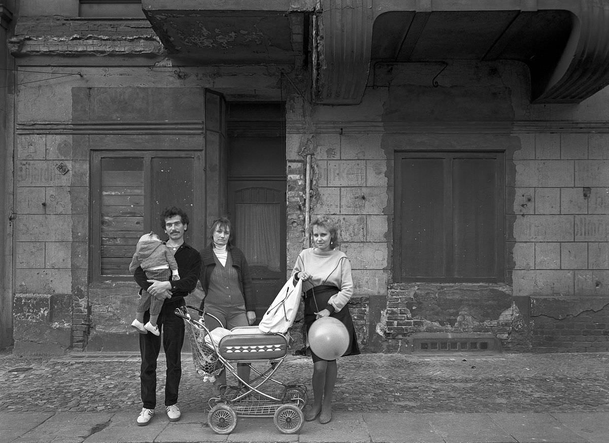 Frau Baer (center) with her daughter, her grandchild, and her daughter’s partner on the thirty-eighth anniversary of the founding of the GDR.