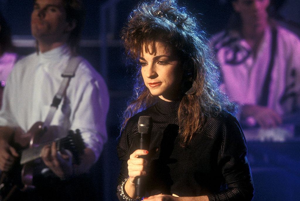 Gloria Estefan during a stage performance, 1984.