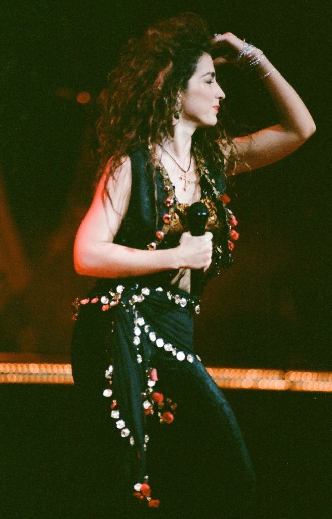 Gloria Estefan performing on stage during a concert in Britain 24th September 1989.
