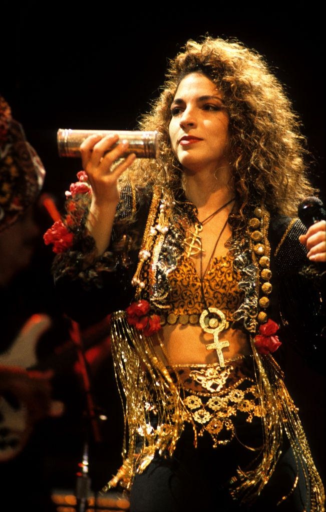 Gloria Estefan performs on stage at Ahoy, Rotterdam, Netherlands, 10th October 1989.