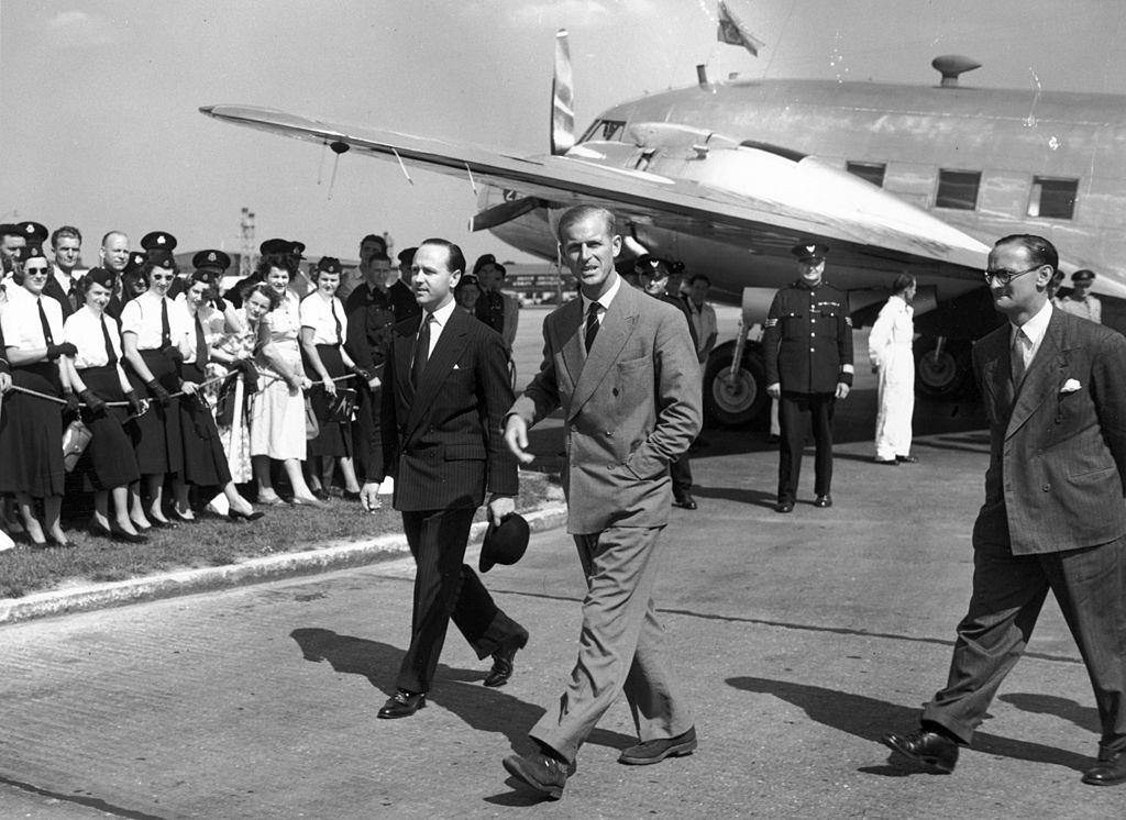 The Duke Of Edinburgh arrives at Heathrow Airport, on leave from his naval duties in Malta for a holiday in Britain, 27th July 1950