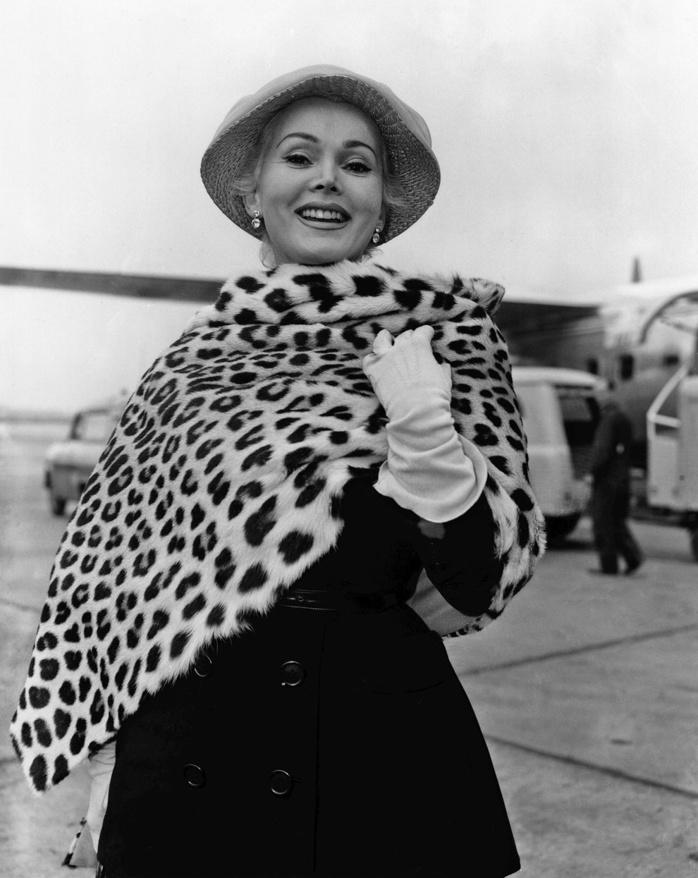 Hungarian-American actress Zsa Zsa Gabor arrives at Heathrow, 1956.