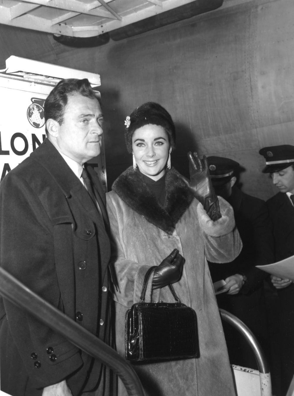 Elizabeth Taylor and husband, film producer Mike Todd, arriving at Heathrow, 1958.