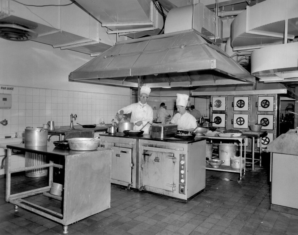Central restaurant prep area, 1950s.