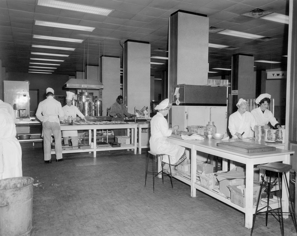 Aircraft catering, 1950s.