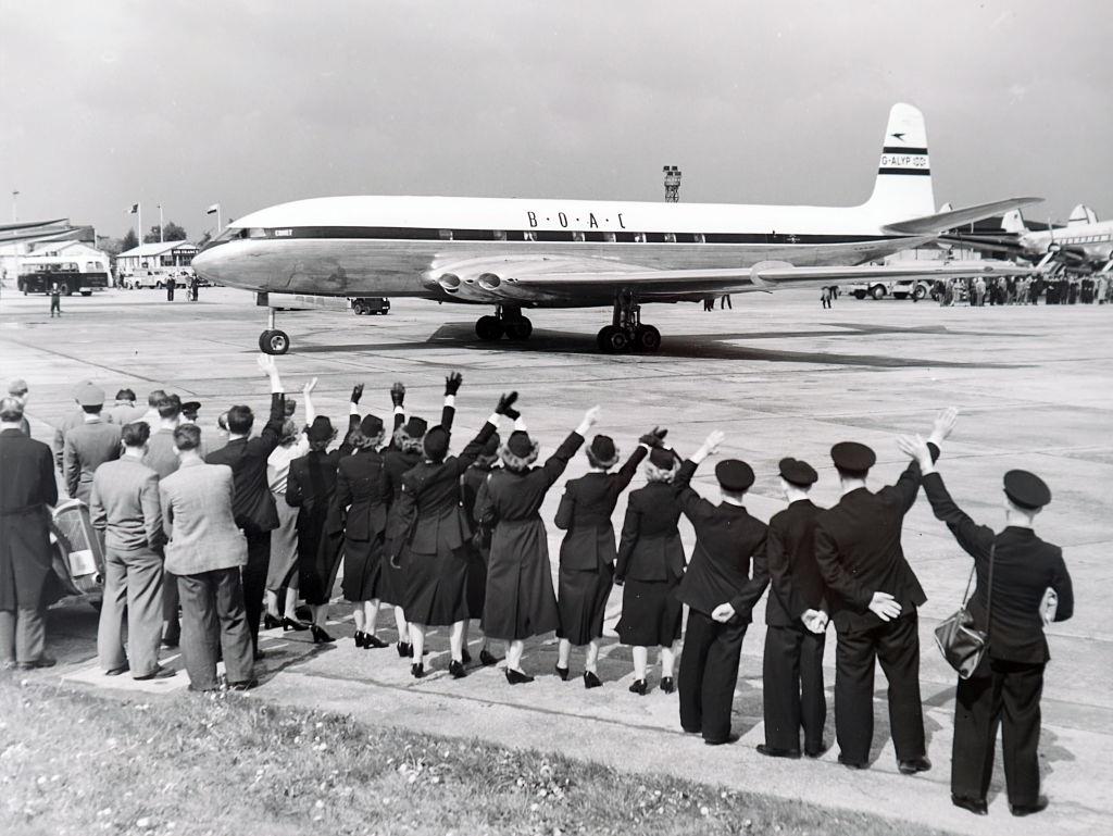Photograph taken of the de Havilland Comet, the world's first commercial jetliner, leaving Heathrow.