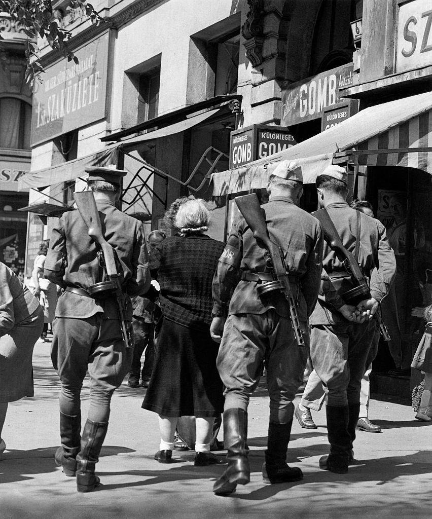 Hungarian soldiers off duty two years after the end of the revolution.